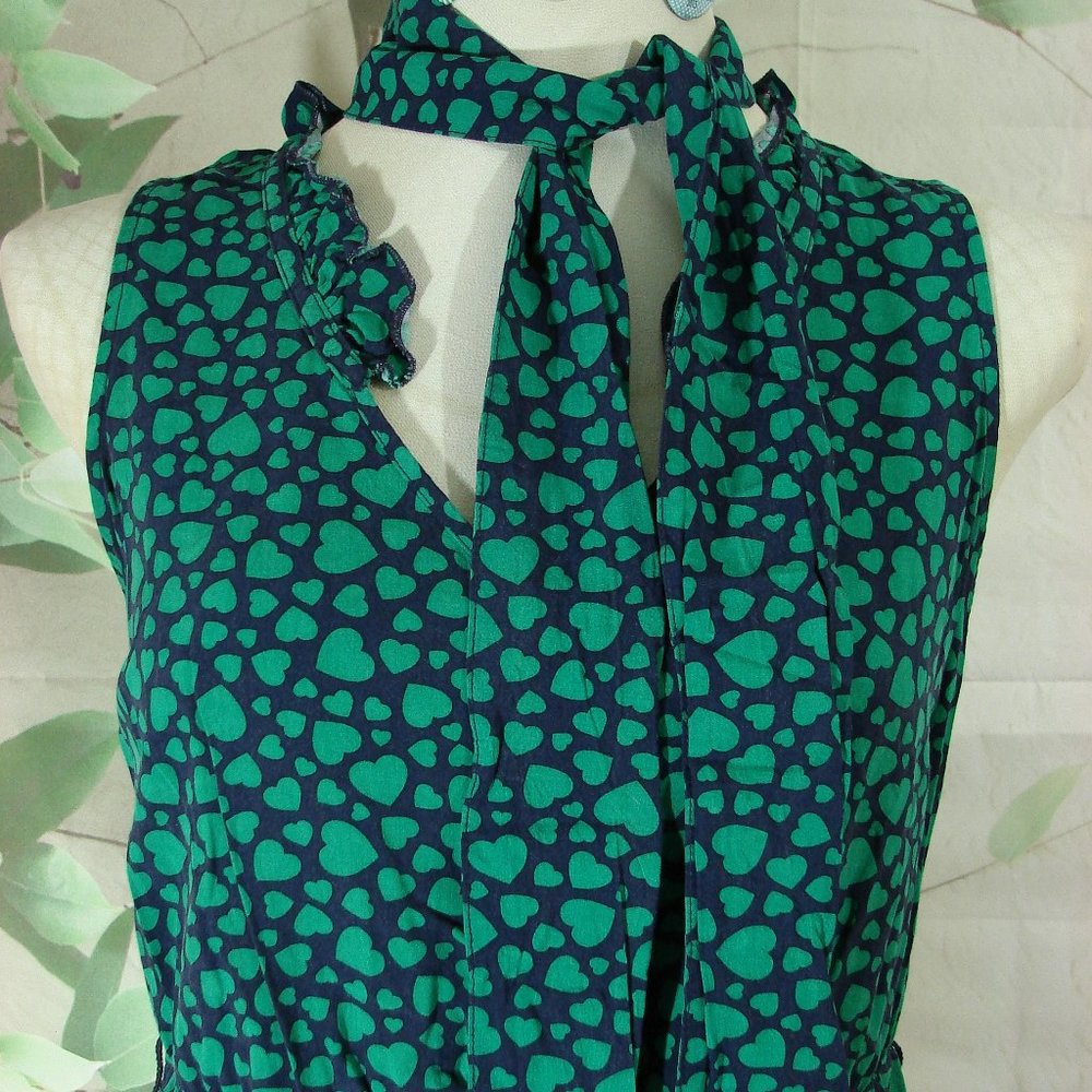 Old Navy Green heart on navy Blue Summer Sleeveless dress with Tie belt sz Med